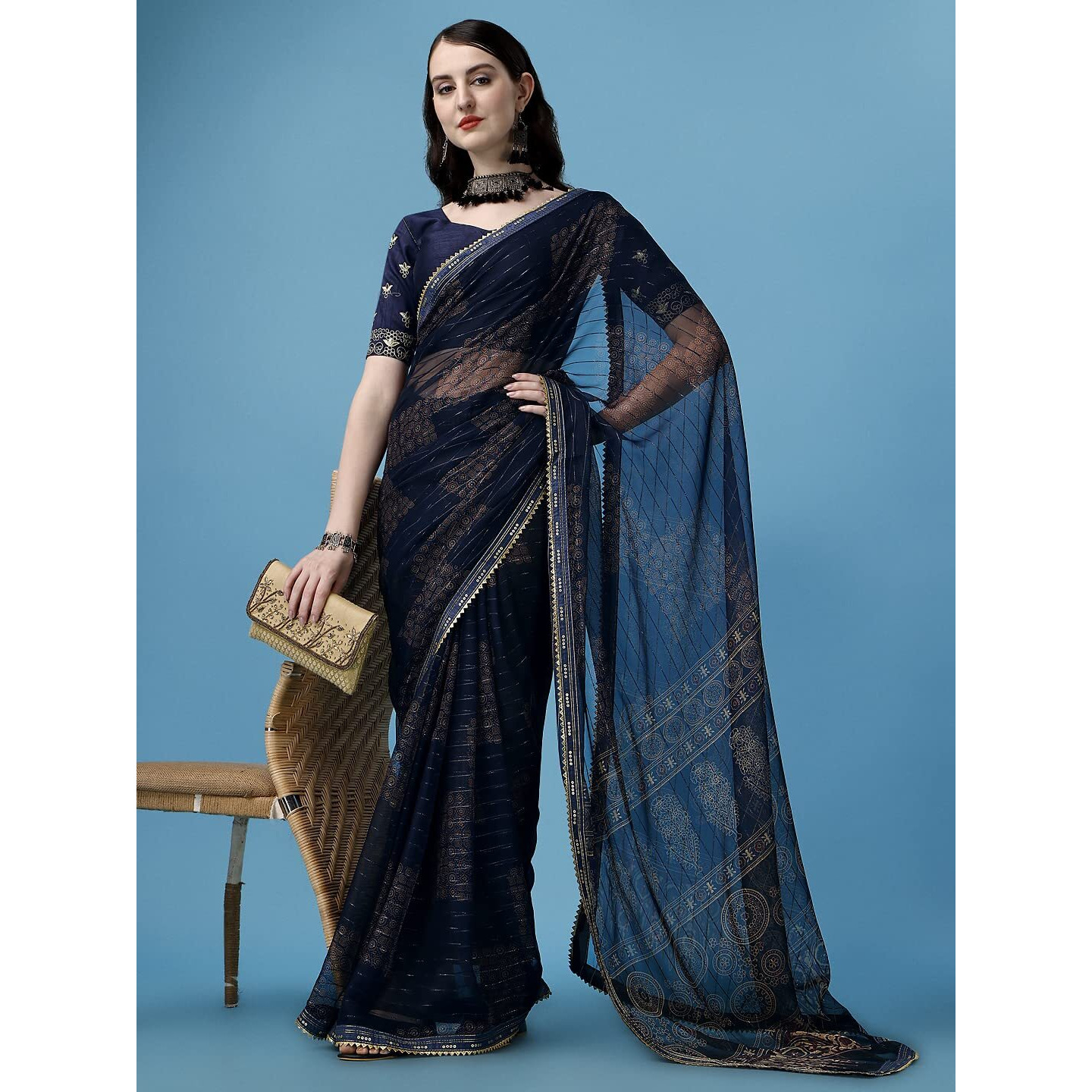 SUTRAM Printed Trendy Saree for Women With Blouse Piece_ST1762