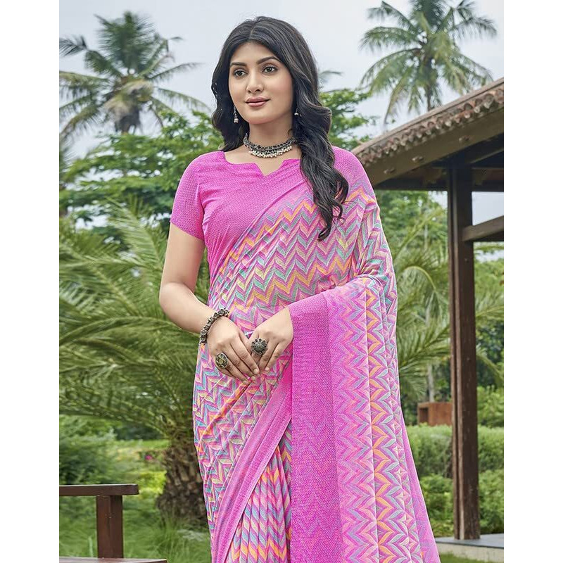 Satrani Womens Knit Pure Chiffon Saree (2618S2072N_Pink)