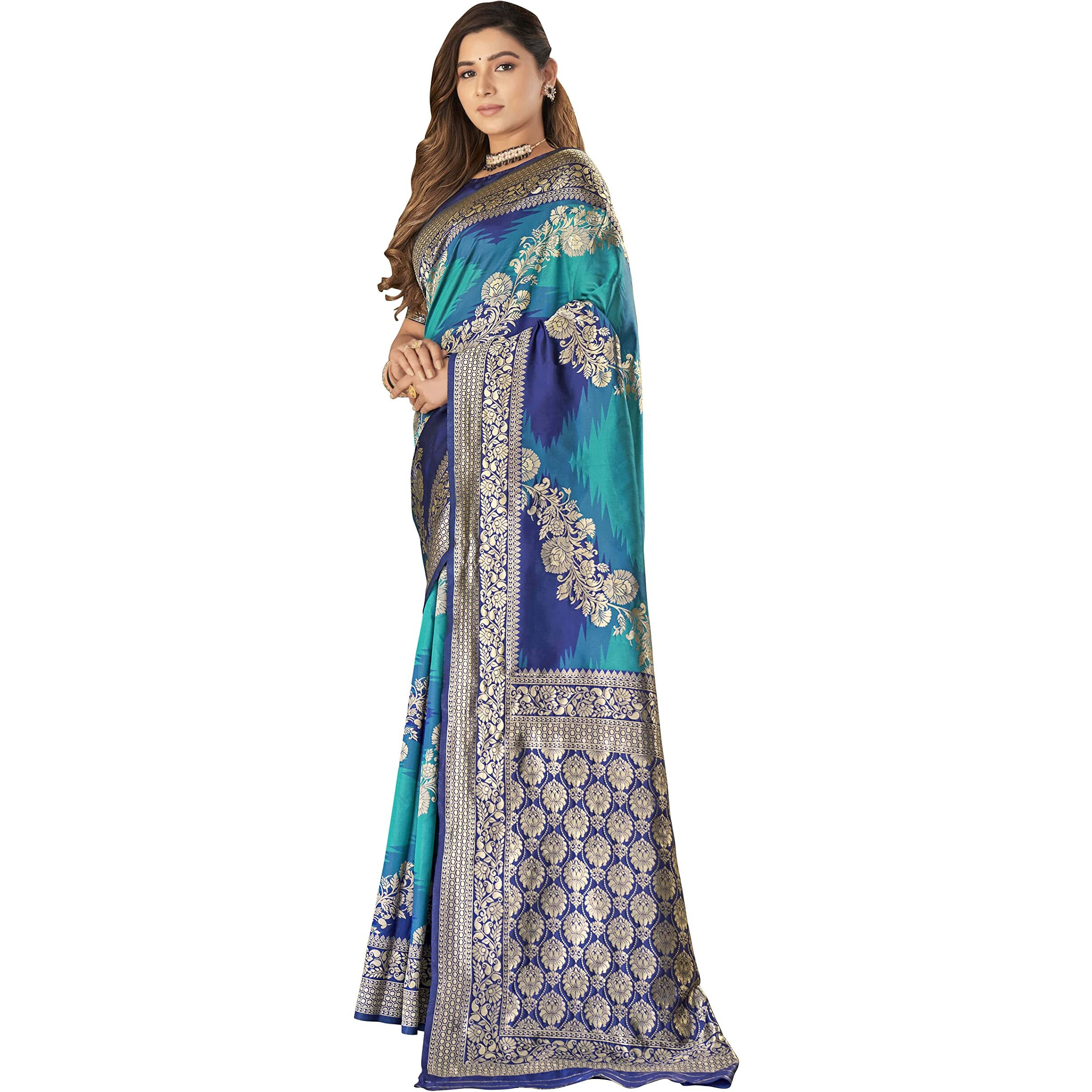 MANOHARI Traditional Most Heavy Banarasi Silk with Woven Design Fully Jacquard Work Blue saree with Blouse Piece