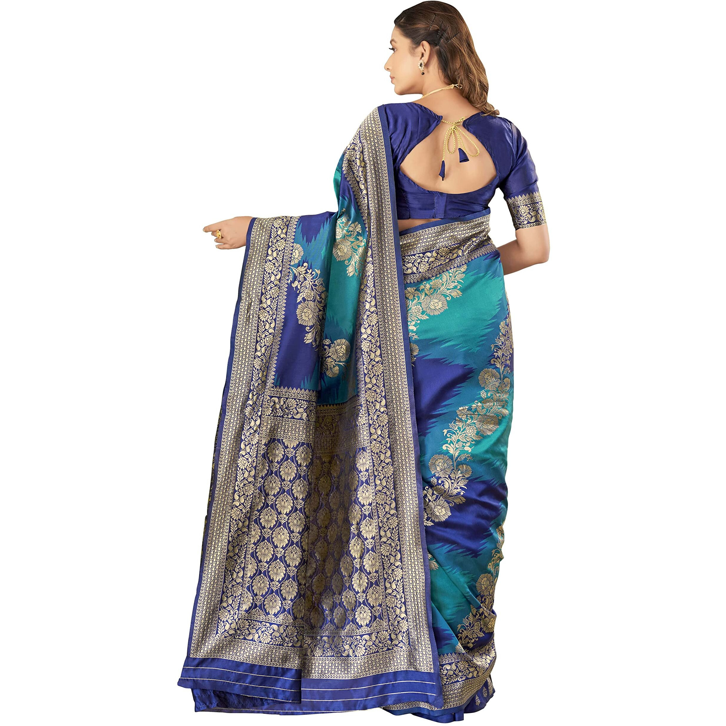 MANOHARI Traditional Most Heavy Banarasi Silk with Woven Design Fully Jacquard Work Blue saree with Blouse Piece