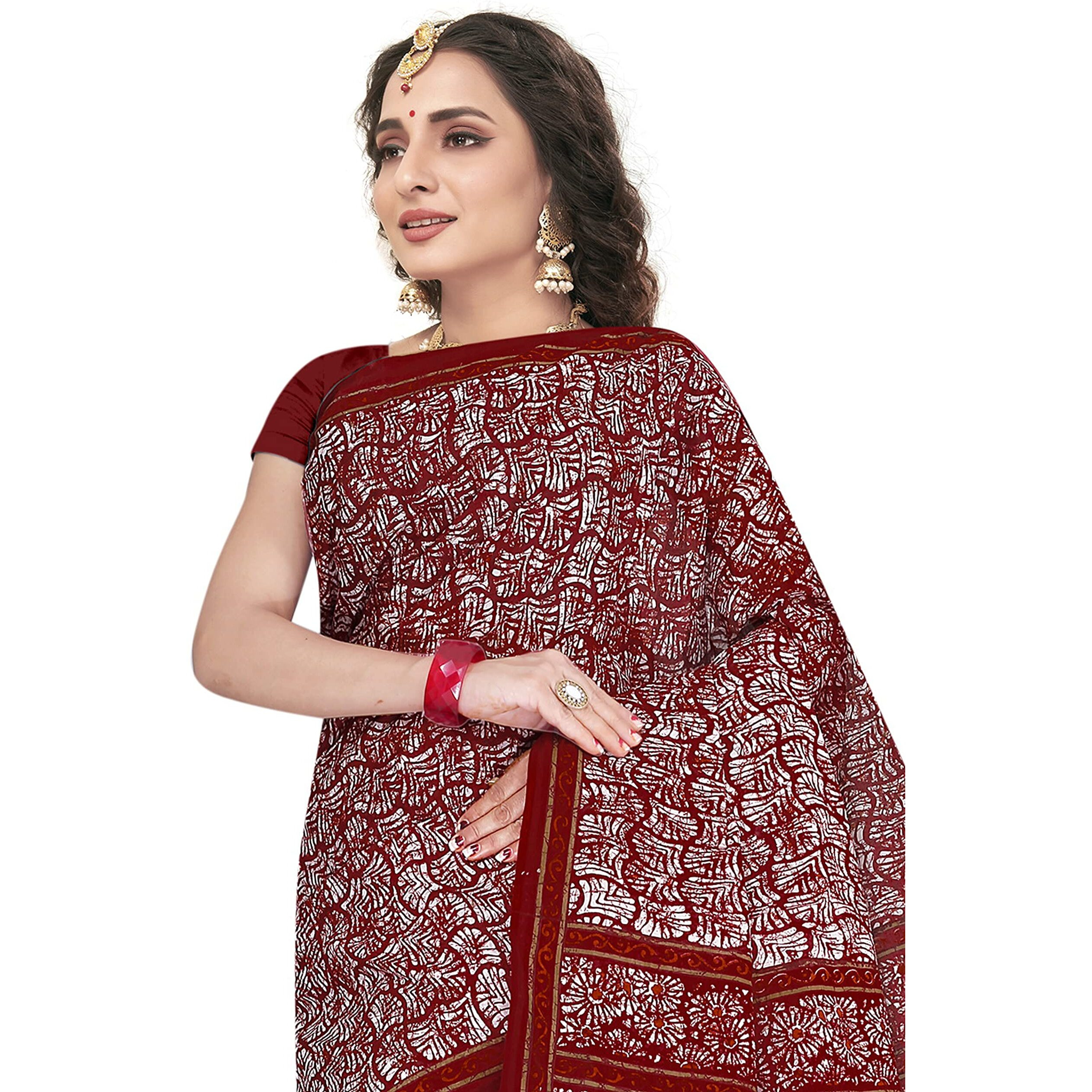 TAMAIRA FASHION Womens Plain Weave Pure Cotton Saree Without Blouse Piece(1654_Maroon)