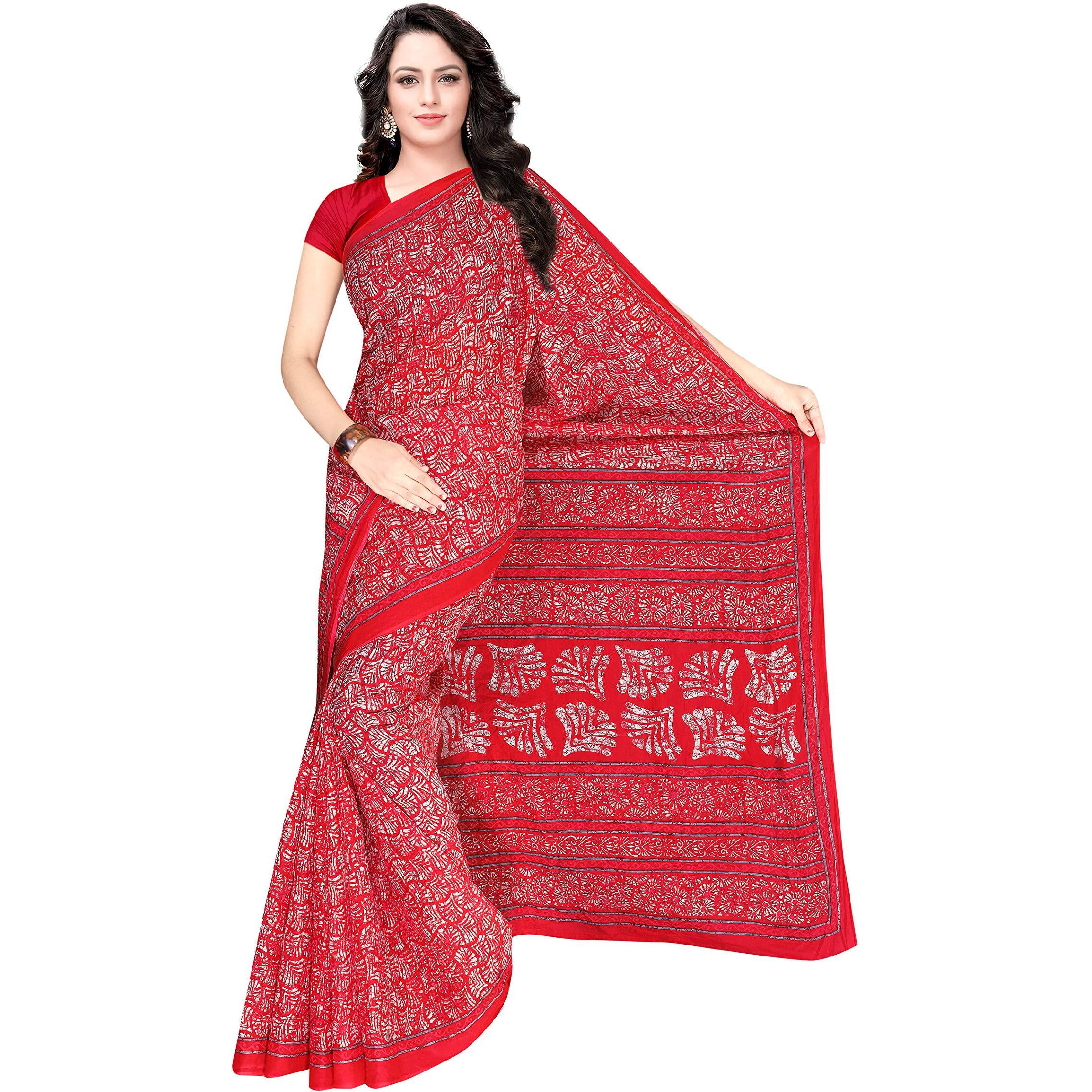 TAMAIRA FASHION Womens Plain Weave Pure Cotton Saree Without Blouse Piece (1654_Malmal_Scarlet)