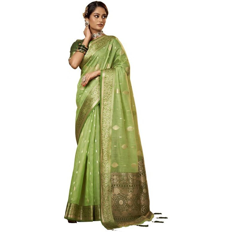 Satrani Womens Banarasi Silk Blend Saree (2786S105N_Pista Green)