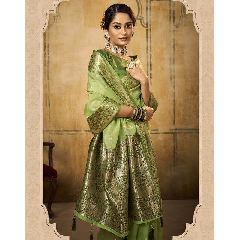 Satrani Womens Banarasi Silk Blend Saree (2786S105N_Pista Green)