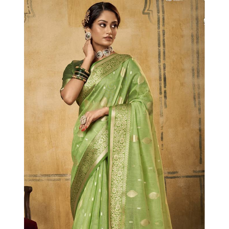 Satrani Womens Banarasi Silk Blend Saree (2786S105N_Pista Green)