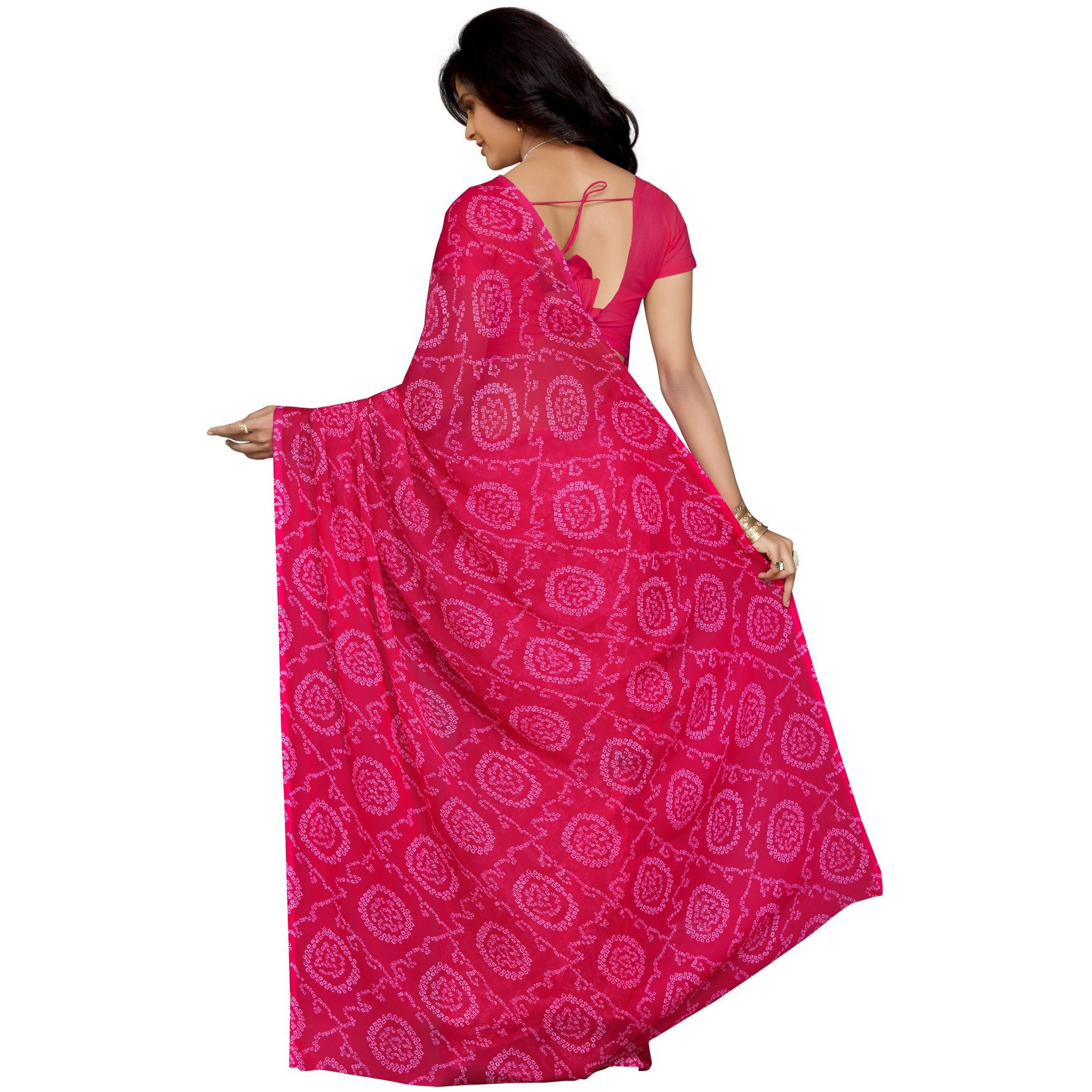 RANI SAAHIBA Bandhej Printed Chiffon Saree Without Blouse(Magenta_SKR1960)