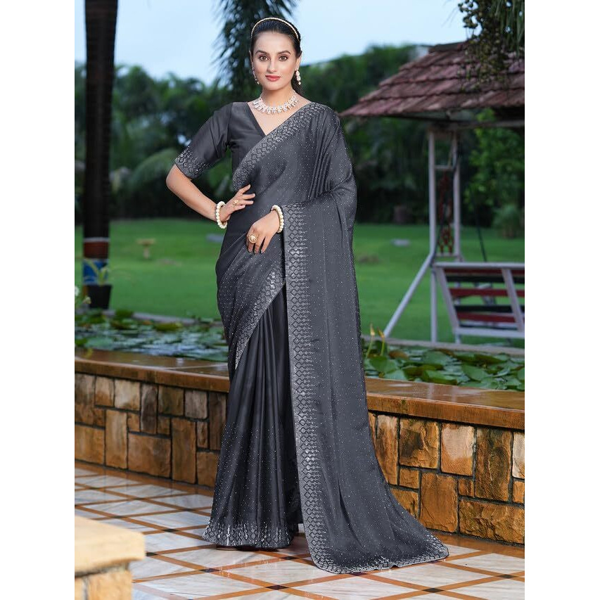 Satrani Womens Pure Georgette Saree (3186S137N_Grey)