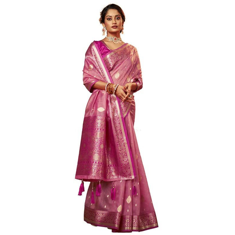 Satrani Womens Banarasi Silk Blend Saree (2786S101N_Pink)