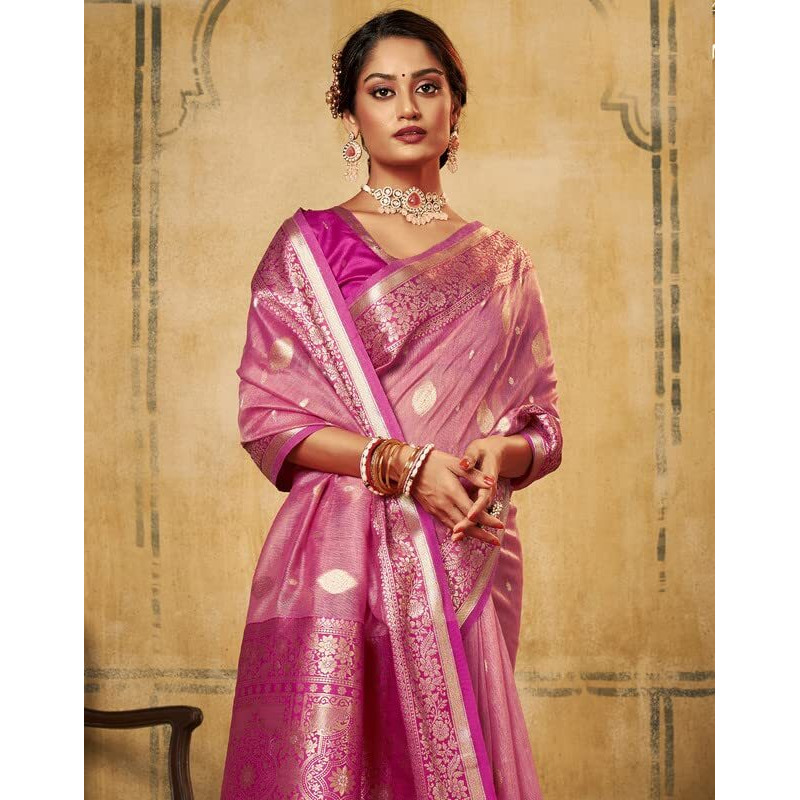 Satrani Womens Banarasi Silk Blend Saree (2786S101N_Pink)