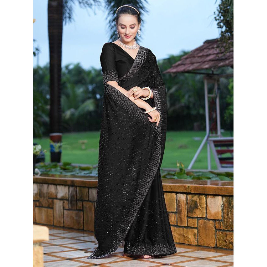 Satrani Womens Pure Georgette Saree (3186S136N_Black)