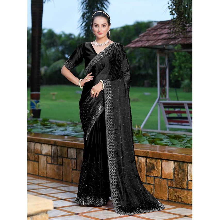 Satrani Womens Pure Georgette Saree (3186S136N_Black)