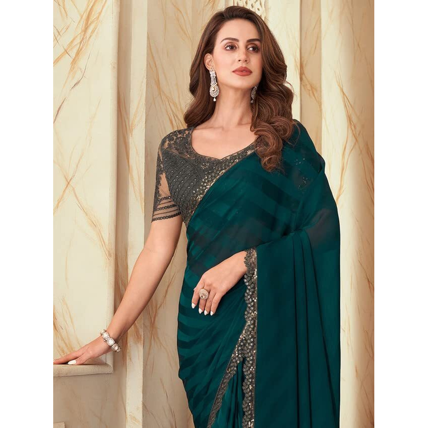 Satrani Womens Pure Chiffon Saree (2992S2676N_Green1)