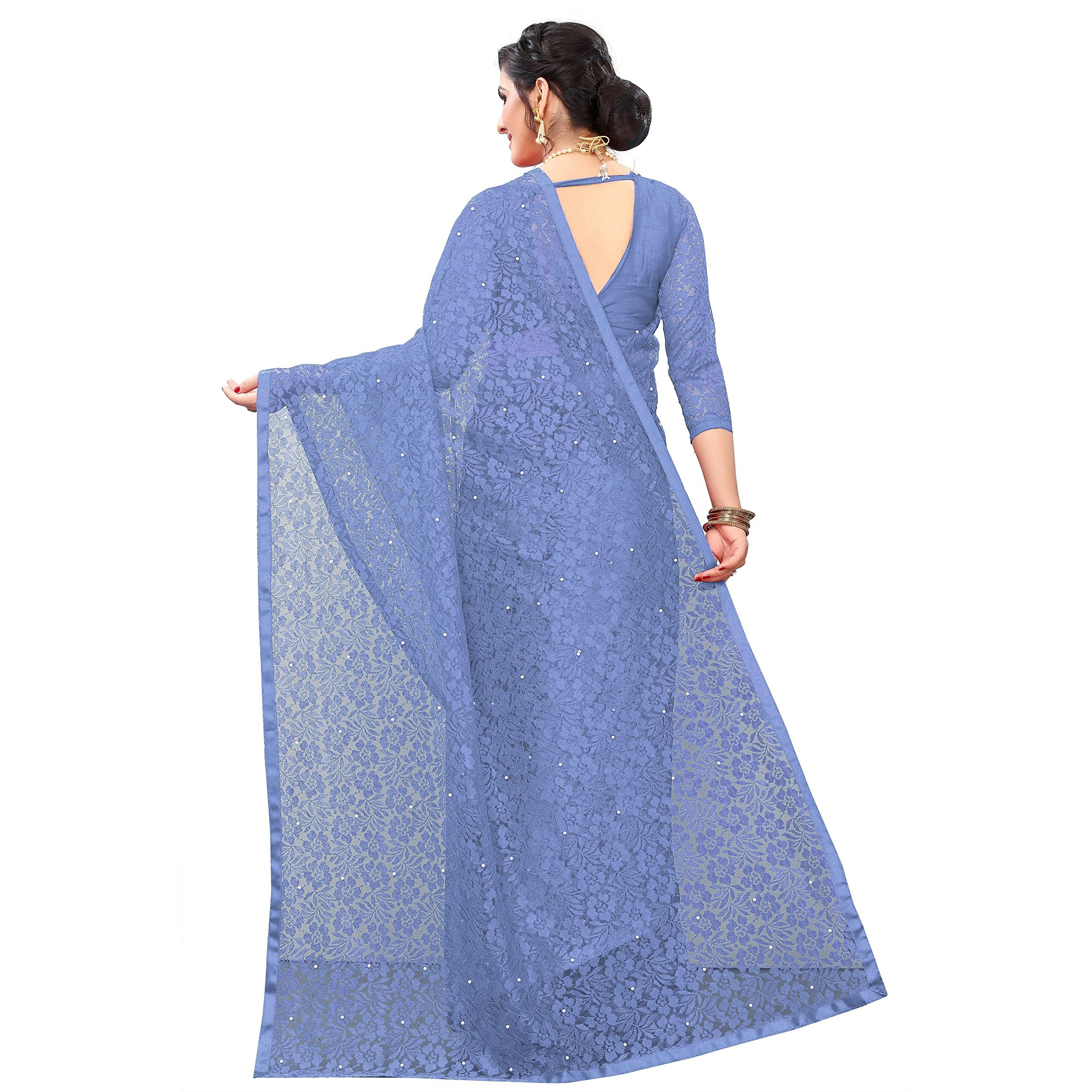 LOROFY Womens Net Saree (With Blouse_Free Size) (FrechPass)