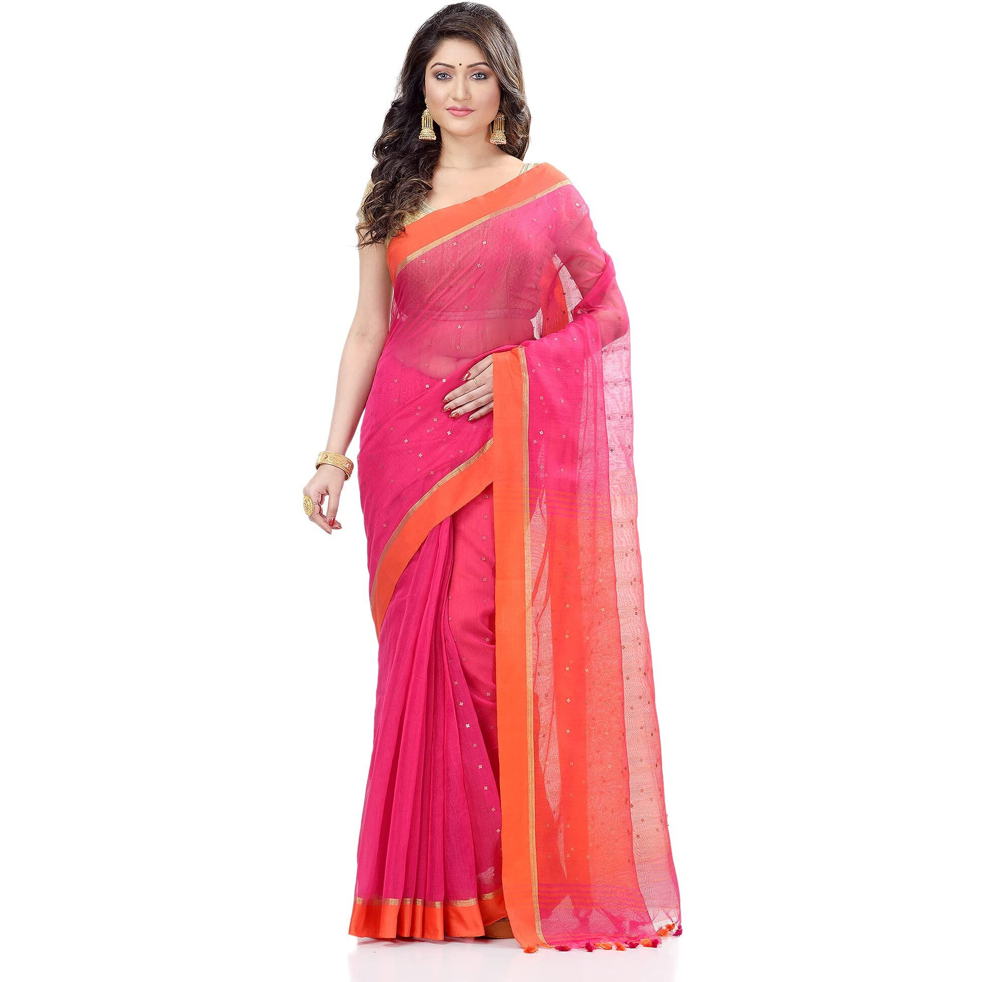 Db Desh Bidesh Womens Woven Cotton Silk Saree With Blouse Piece (Db181020Cs1_Orange Blue)