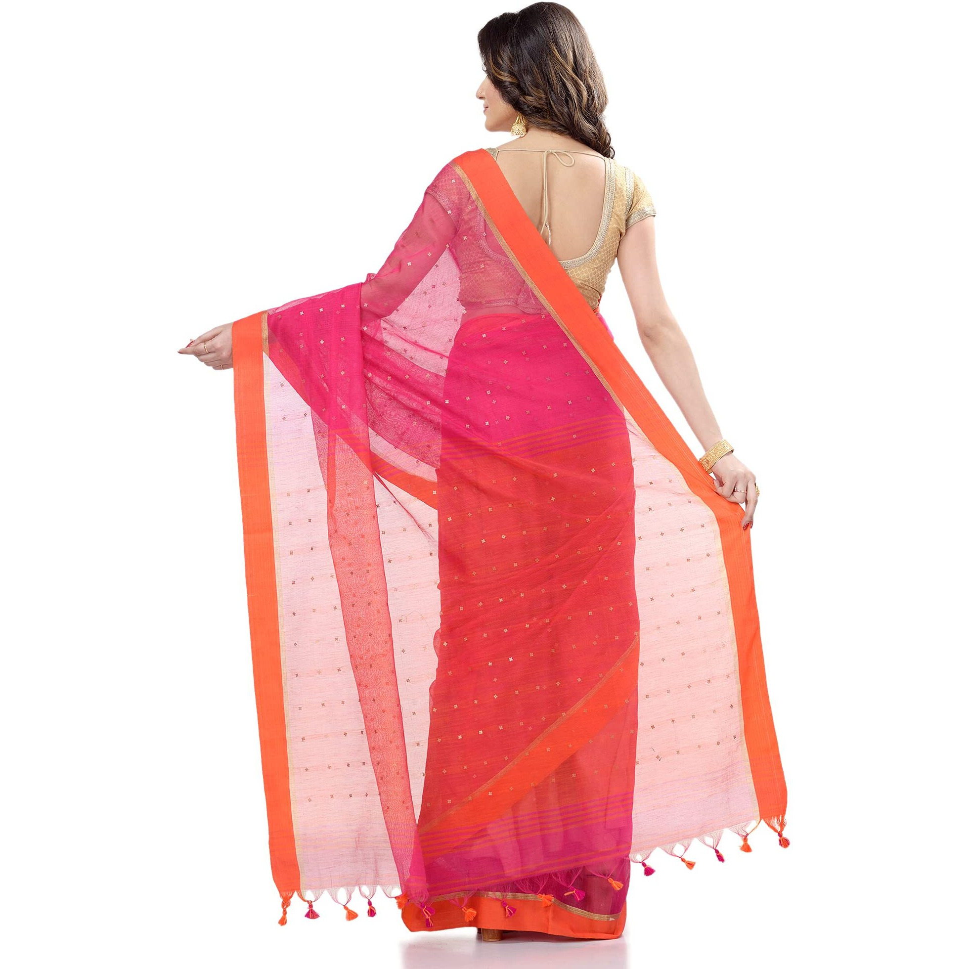 Db Desh Bidesh Womens Woven Cotton Silk Saree With Blouse Piece (Db181020Cs1_Orange Blue)