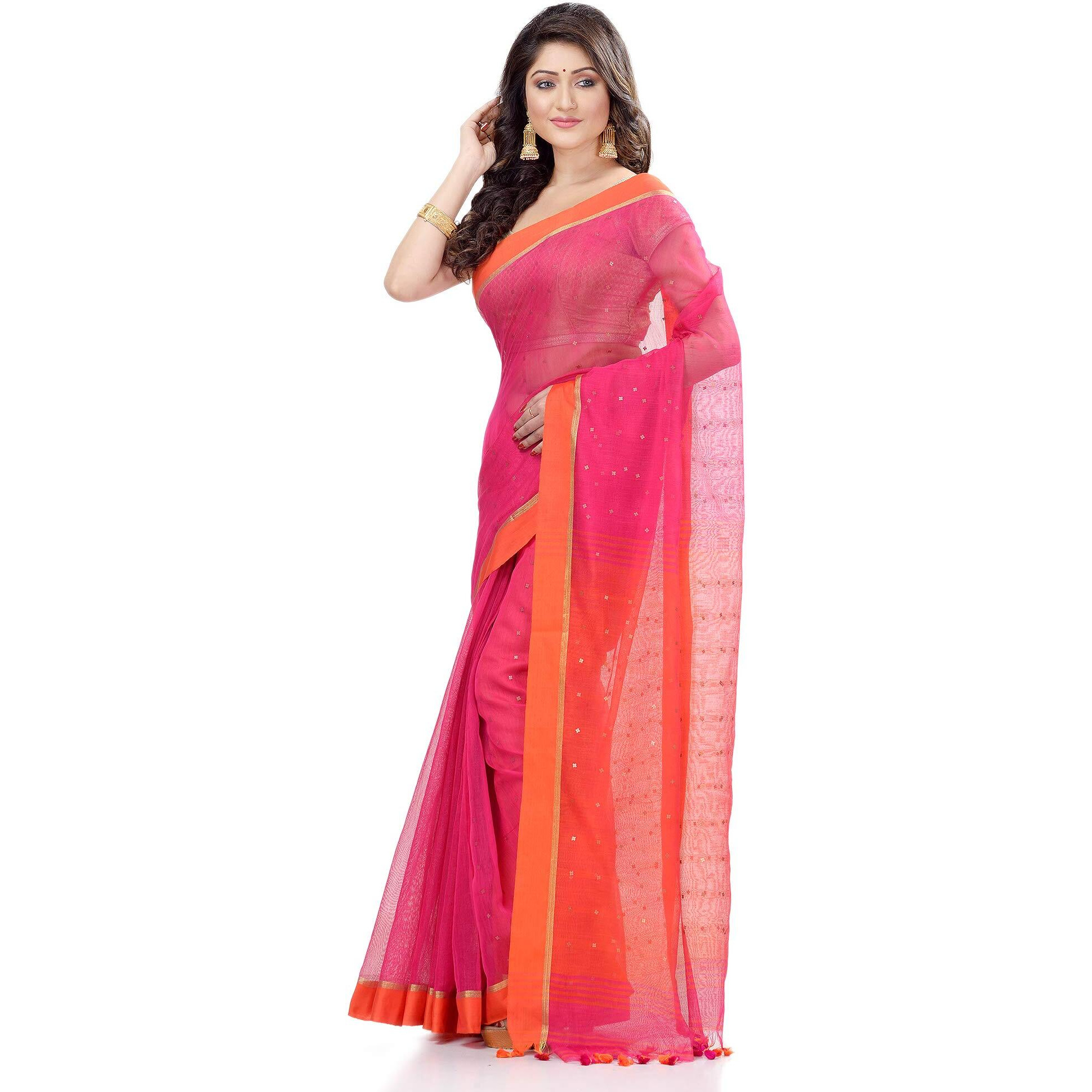 Db Desh Bidesh Womens Woven Cotton Silk Saree With Blouse Piece (Db181020Cs1_Orange Blue)