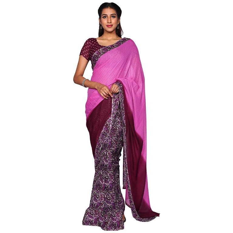 Yashika Womens Georgette Pink Color Saree Without Blouse Piece(PRATHANA 03)