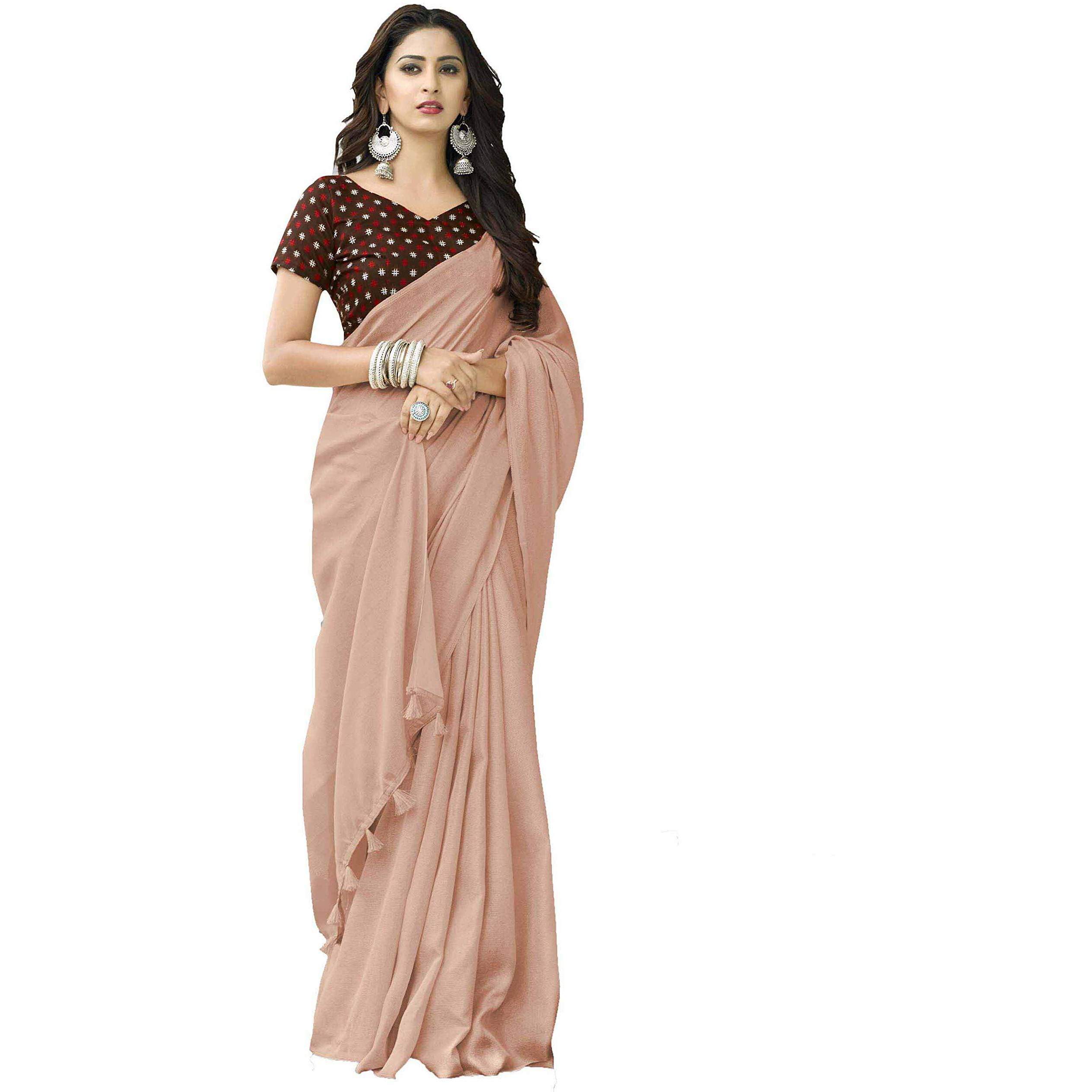 Miraan Womens Jute Cotton Saree with Blouse (SRHIW12, Brown)