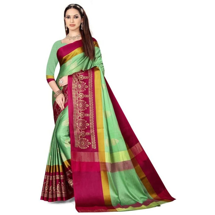 GRECIILOOKS Womens Cotton Silk Ready Pleated Saree Saree For Women (Light Green)