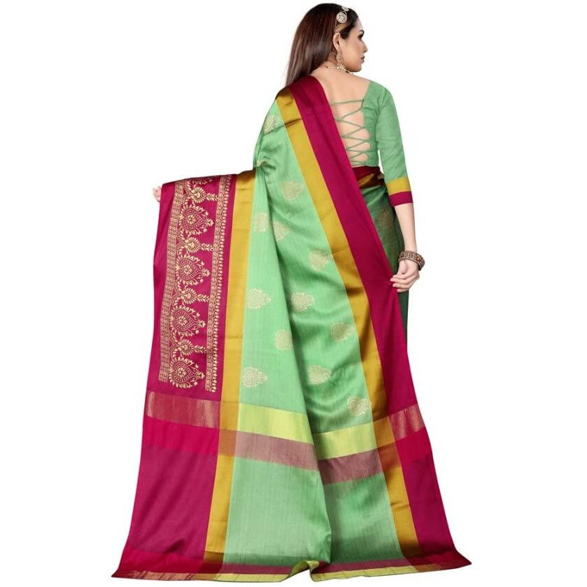 GRECIILOOKS Womens Cotton Silk Ready Pleated Saree Saree For Women (Light Green)