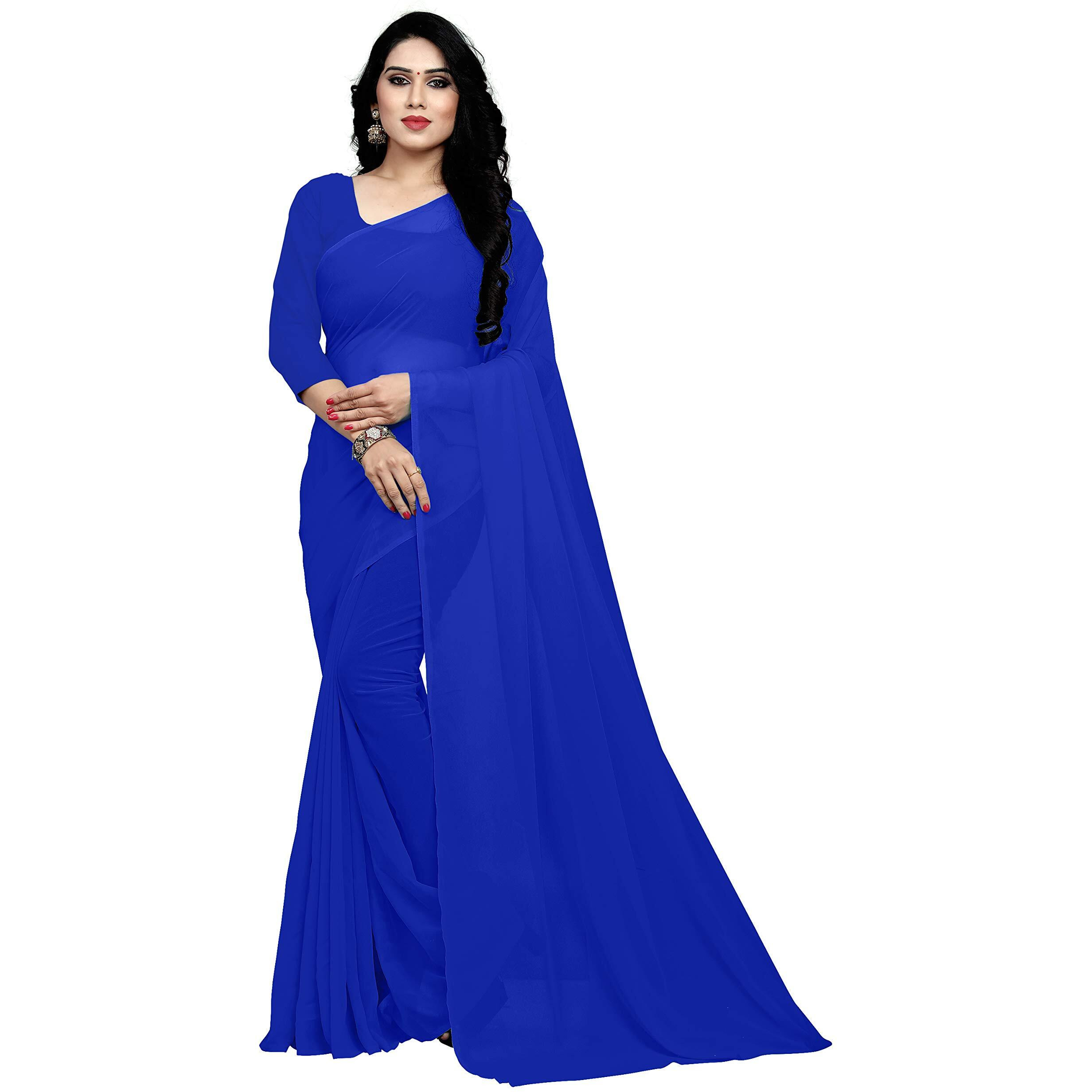 Sidhidata Textile Womens Plain Solid Pure Georgette saree With Unstitched Blouse Piece (plain royal blue__royal blue_Free Size)