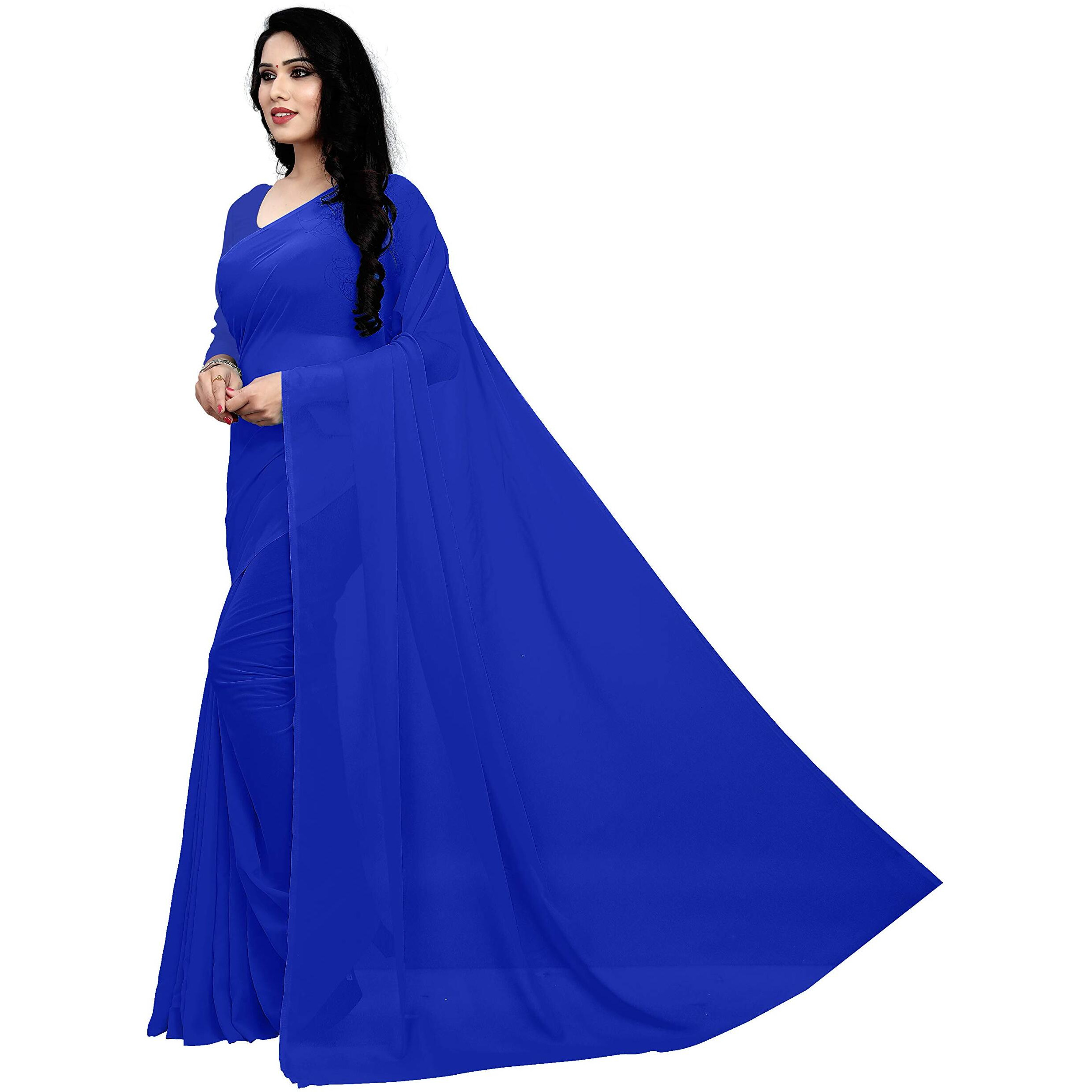 Sidhidata Textile Womens Plain Solid Pure Georgette saree With Unstitched Blouse Piece (plain royal blue__royal blue_Free Size)