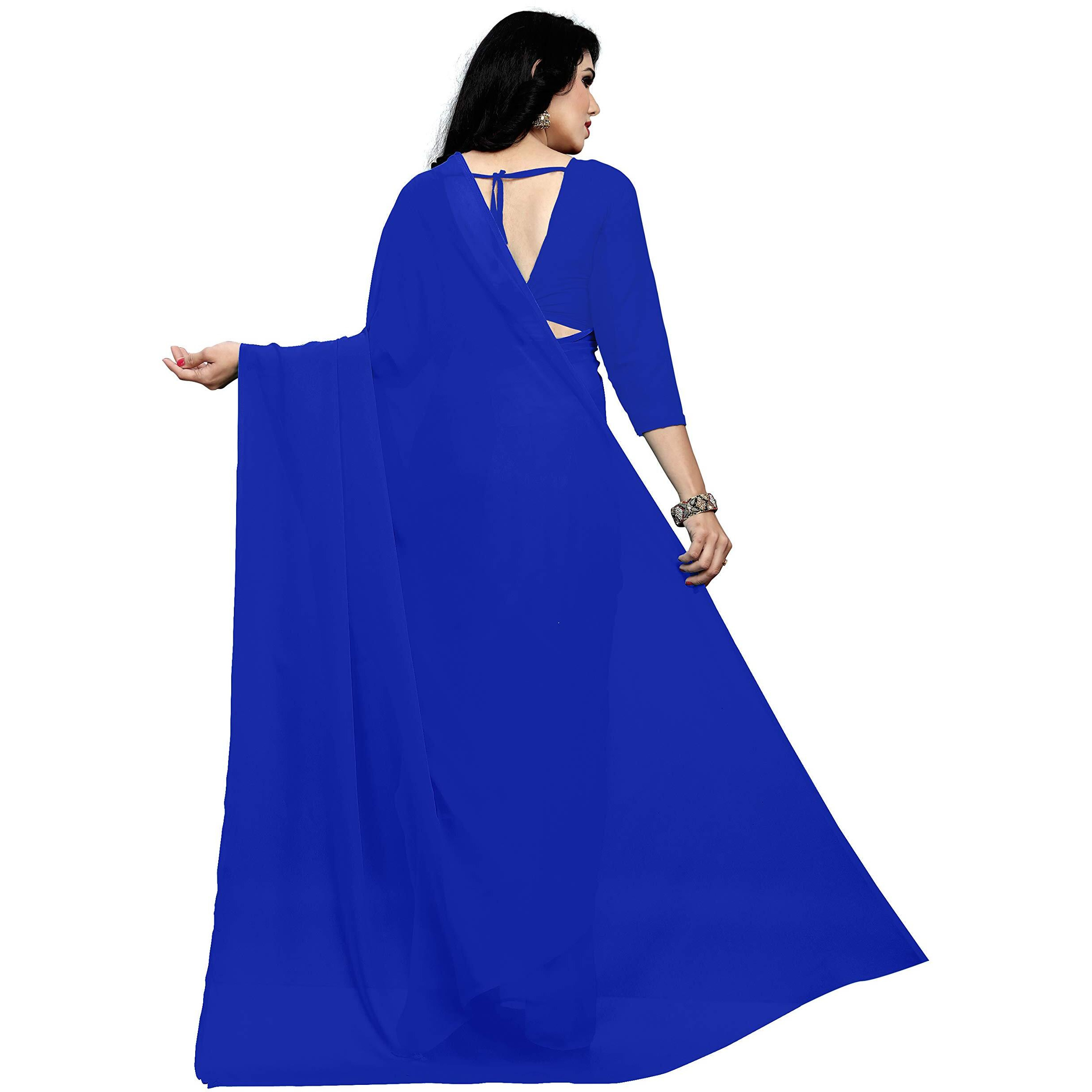 Sidhidata Textile Womens Plain Solid Pure Georgette saree With Unstitched Blouse Piece (plain royal blue__royal blue_Free Size)