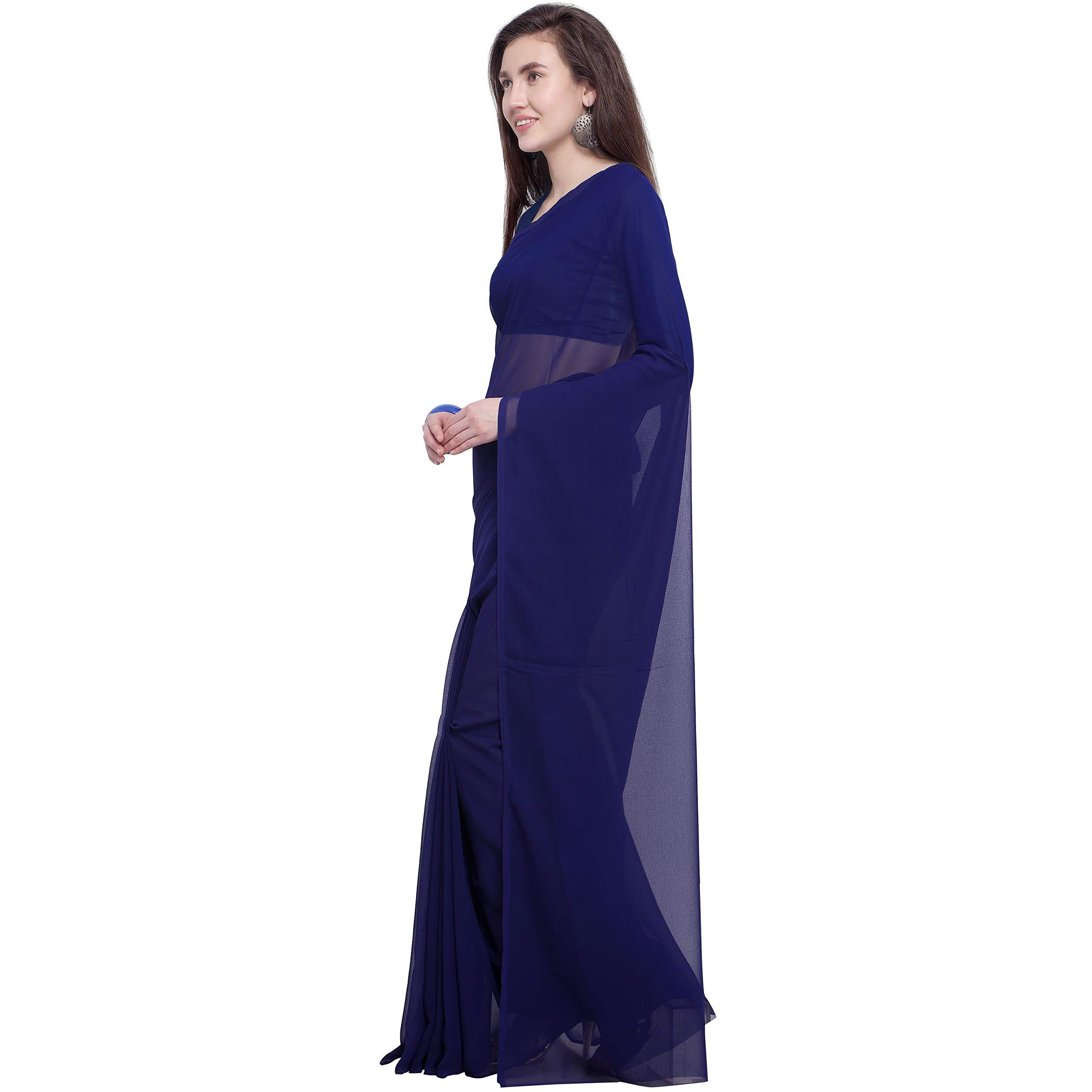 Anand Sarees Dark Blue Plain Georgette Saree with Blouse Piece