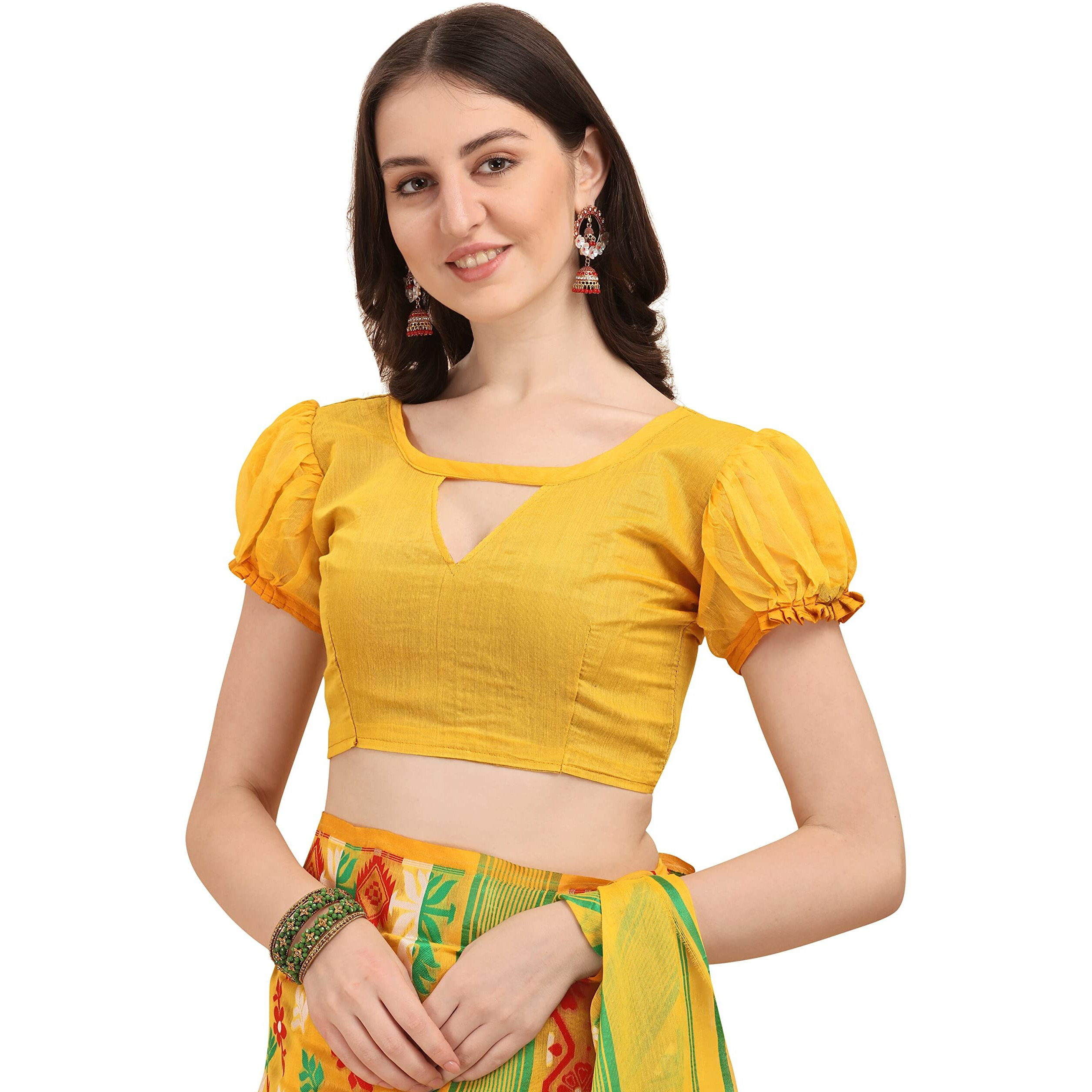 EthnicJunction Womens Silk Blend Jamdani Printed Saree With Blouse Piece (EJ7043-Tant-Yellow_Yellow)