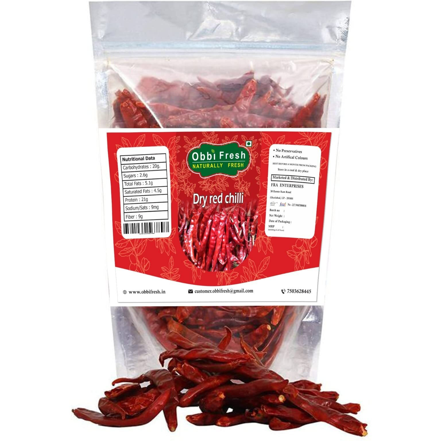 obbi fresh Dry Red Chilli & Spicy Red Bedgi Chillies Dried stemless (500)