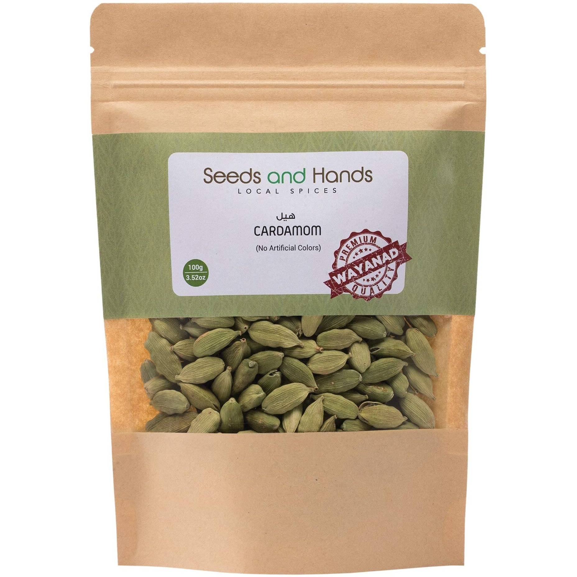 Seeds and Hands Wayanad 7mm+ Green Cardamom/Elaichi Whole [No Artificial Colors] (100 grams)