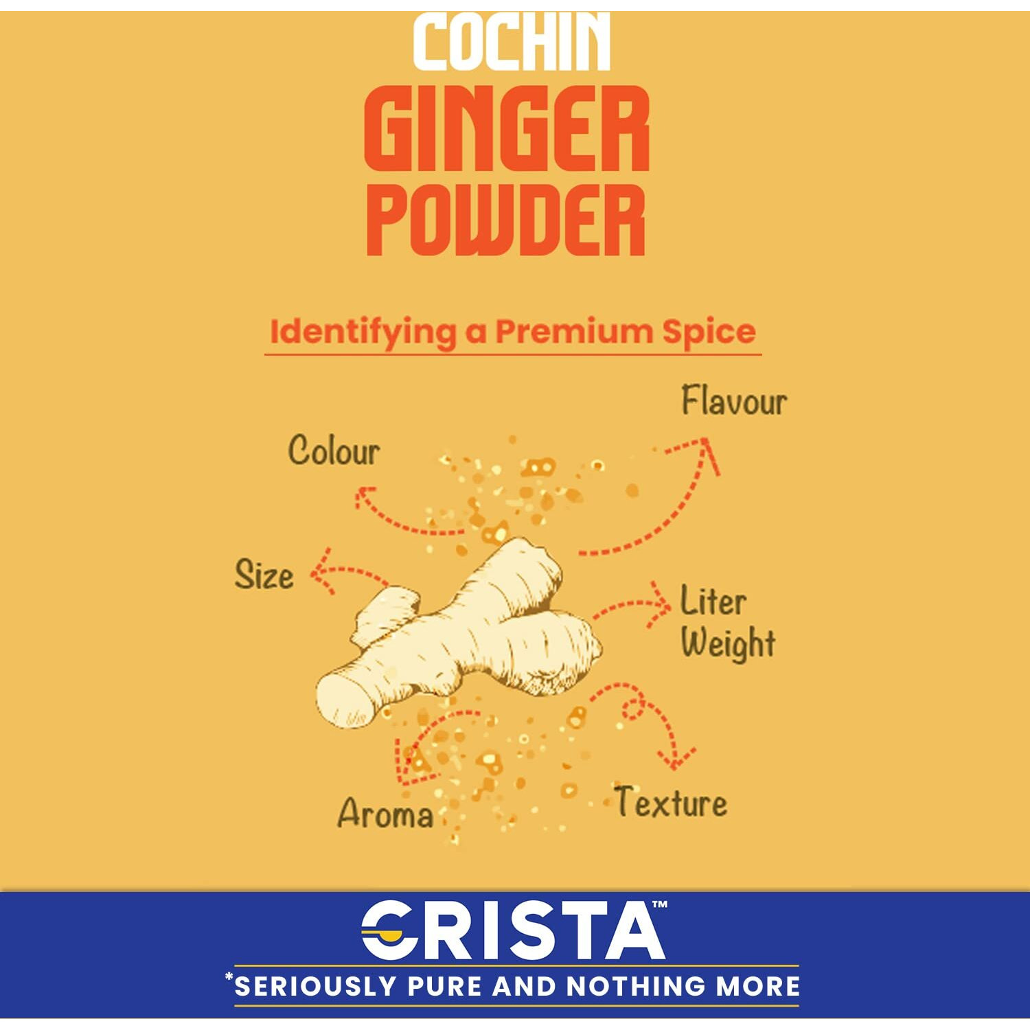 CRISTA Dehydrated Cochin Ginger Powder | 100% Pure & Dried | Powdered Saunth | Zero added Colours, Fillers, Additives & Preservatives | Farm Fresh | 40 gms