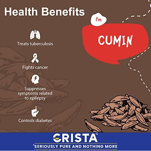 CRISTA Cumin Seed, Whole Cumin, Pure Jeera, Zero added Colours, Fillers, Additives & Preservatives Premium Grade Brownish-grey Farm Fresh & Aromatic, 250 gms