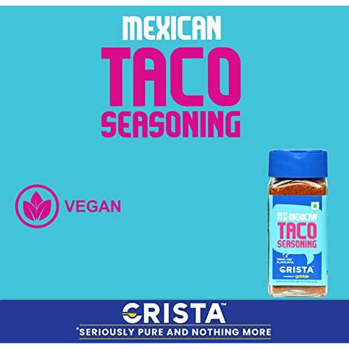 CRISTA Mexican Taco Seasoning for Taco, Enchilada & Burrito | Premium Herbs & Spices Blend with authentic Mexican Flavours | Zero added Colours, Fillers, Additives & Preservatives | Vegan | 45 gms