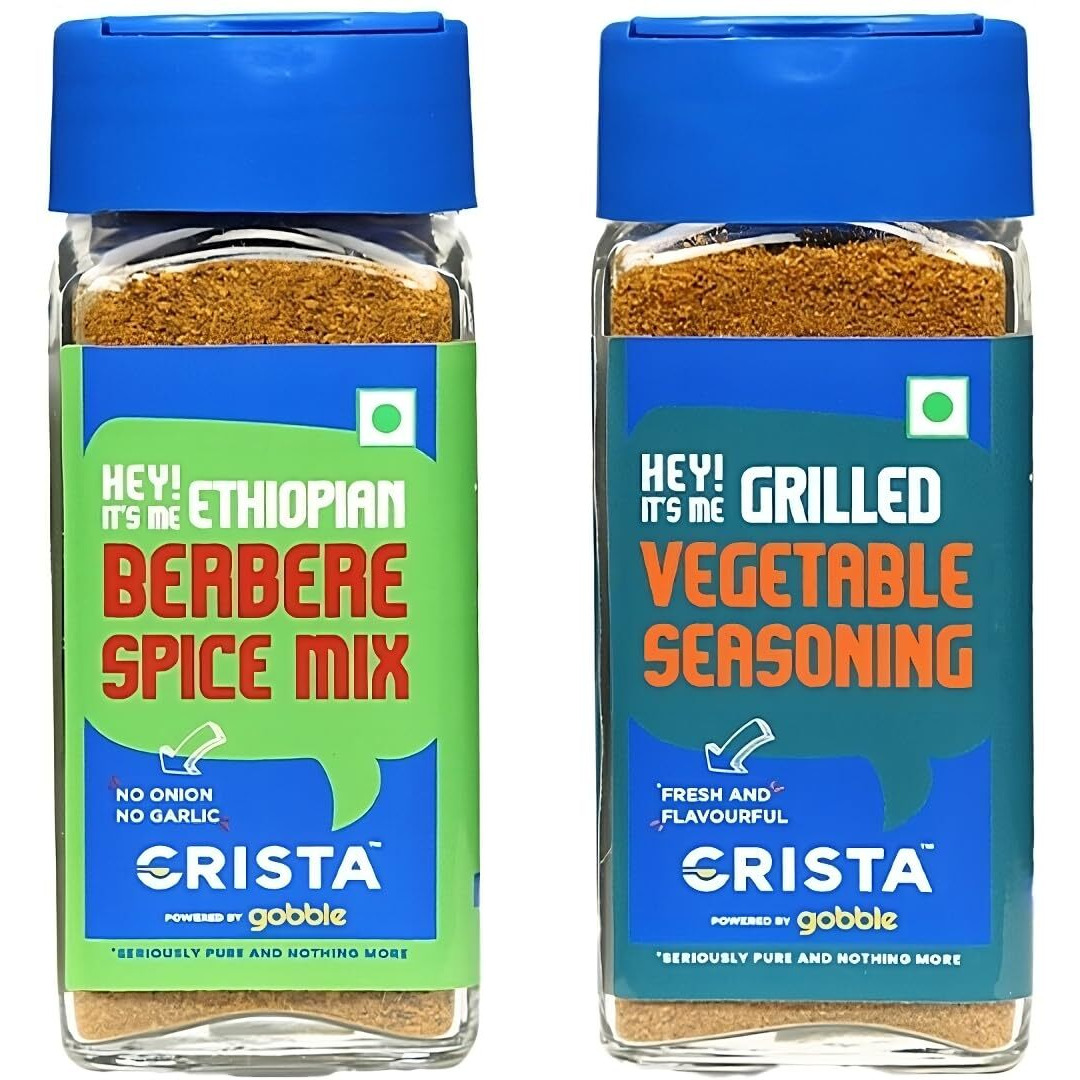 CRISTA Berbere and Vegetable Seasoning Combo Pack | Berbere Spice Mix x 1, 50 gms | Vegetable Seasoning x 1, 50 gms | Pack of 2 | Zero added Colours, Fillers, Additives & Preservatives