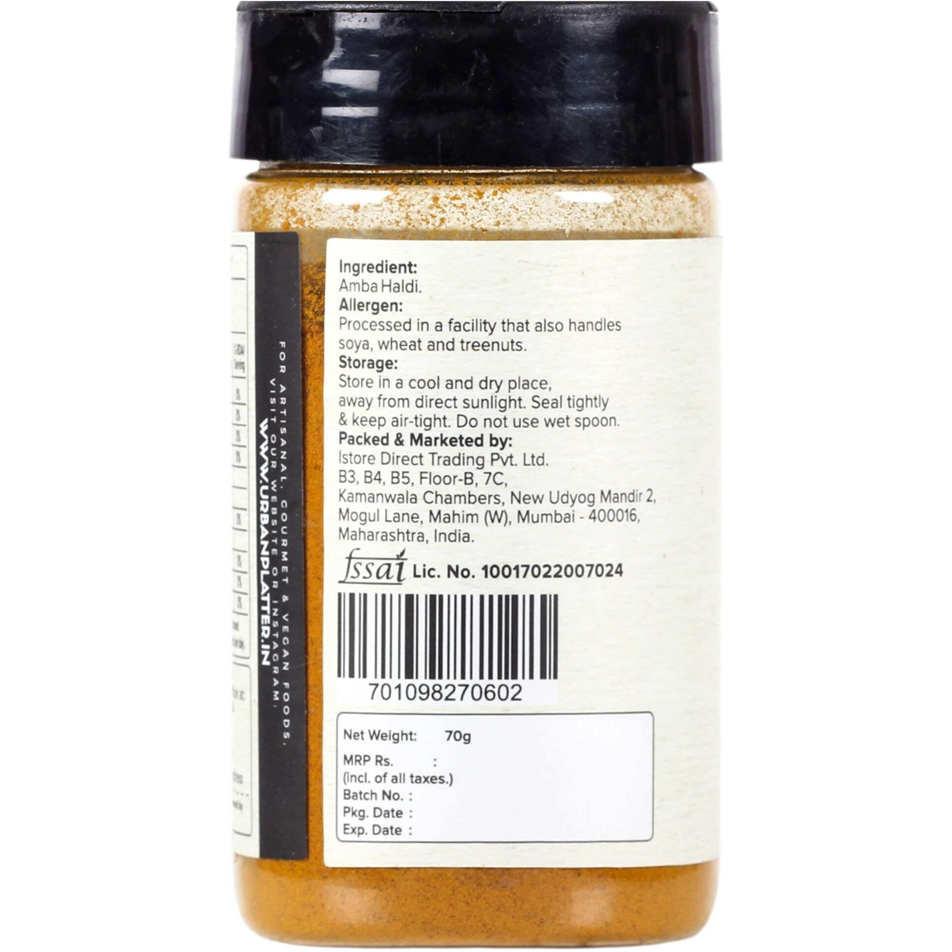 Urban Platter Amba Haldi Powder Shaker Jar, 70g / 2.34oz [Mango Ginger Turmeric Powder]