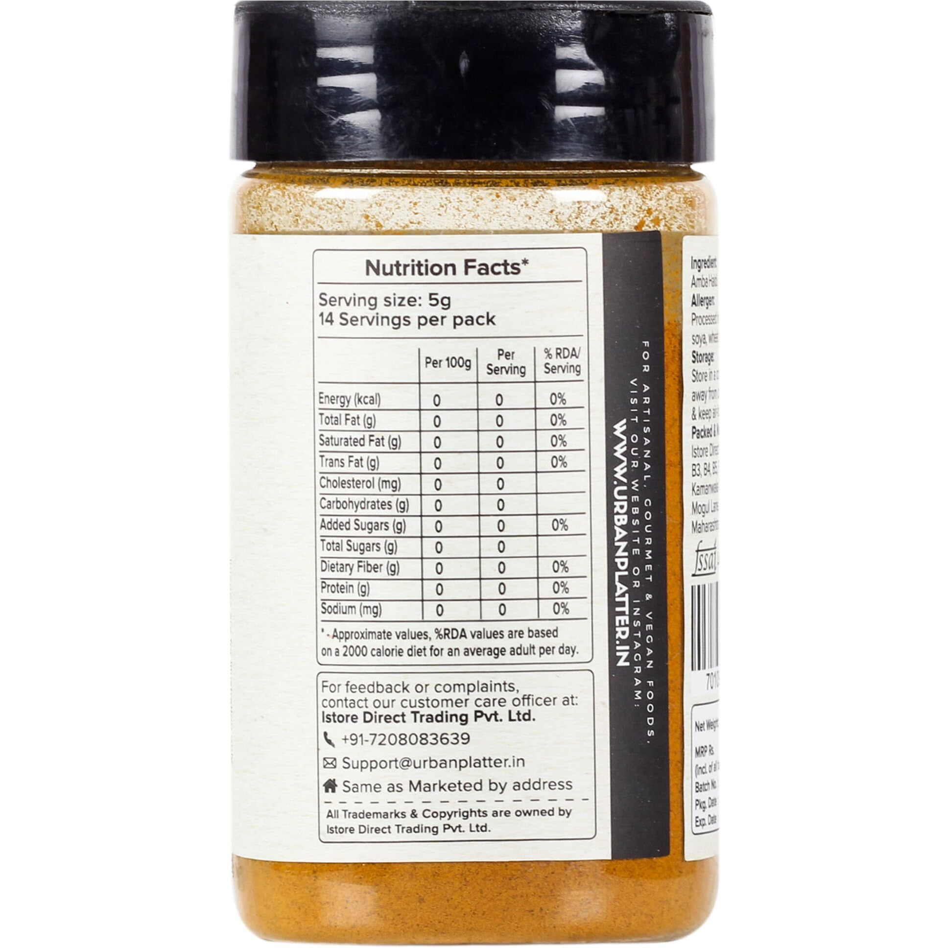 Urban Platter Amba Haldi Powder Shaker Jar, 70g / 2.34oz [Mango Ginger Turmeric Powder]