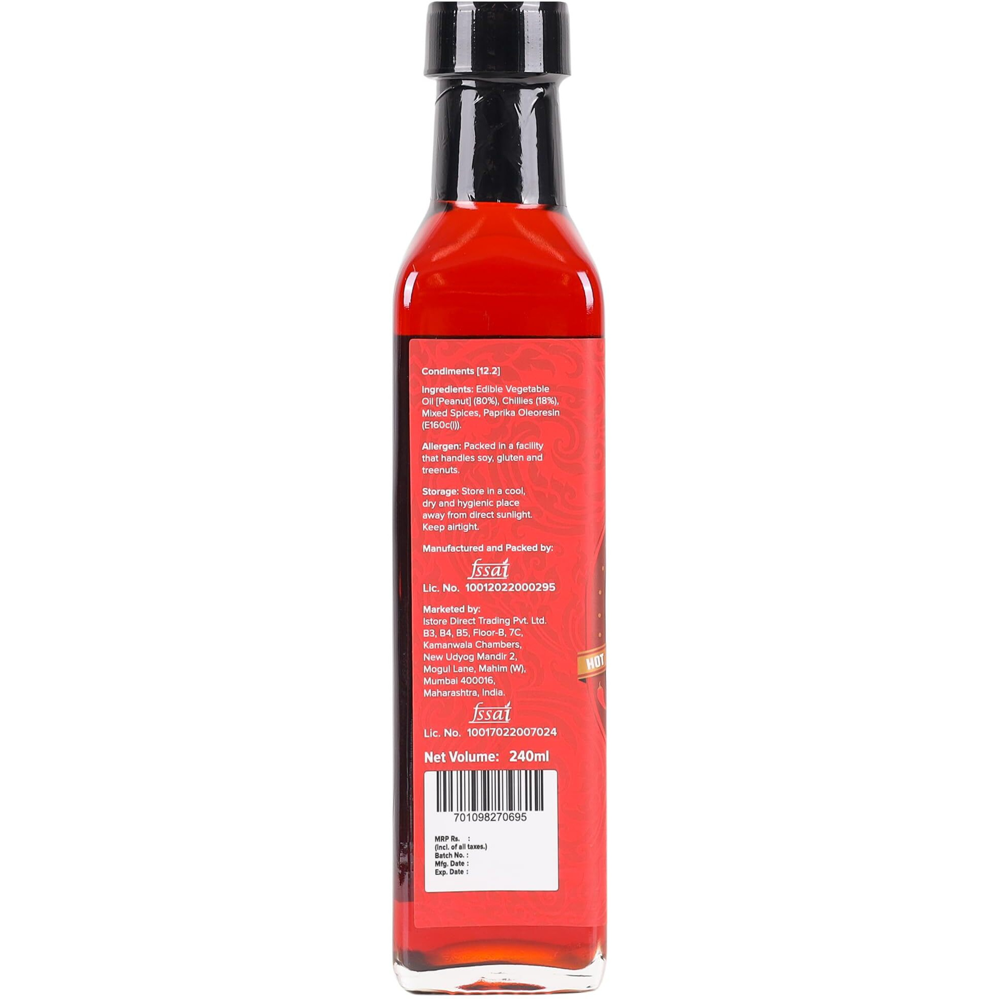 Urban Platter Chilli Oil, 240ml (Condiment, Hot and Spicy, Peppers and Spices Infused Oil, Add to pastas, pizzas, salads, soups)