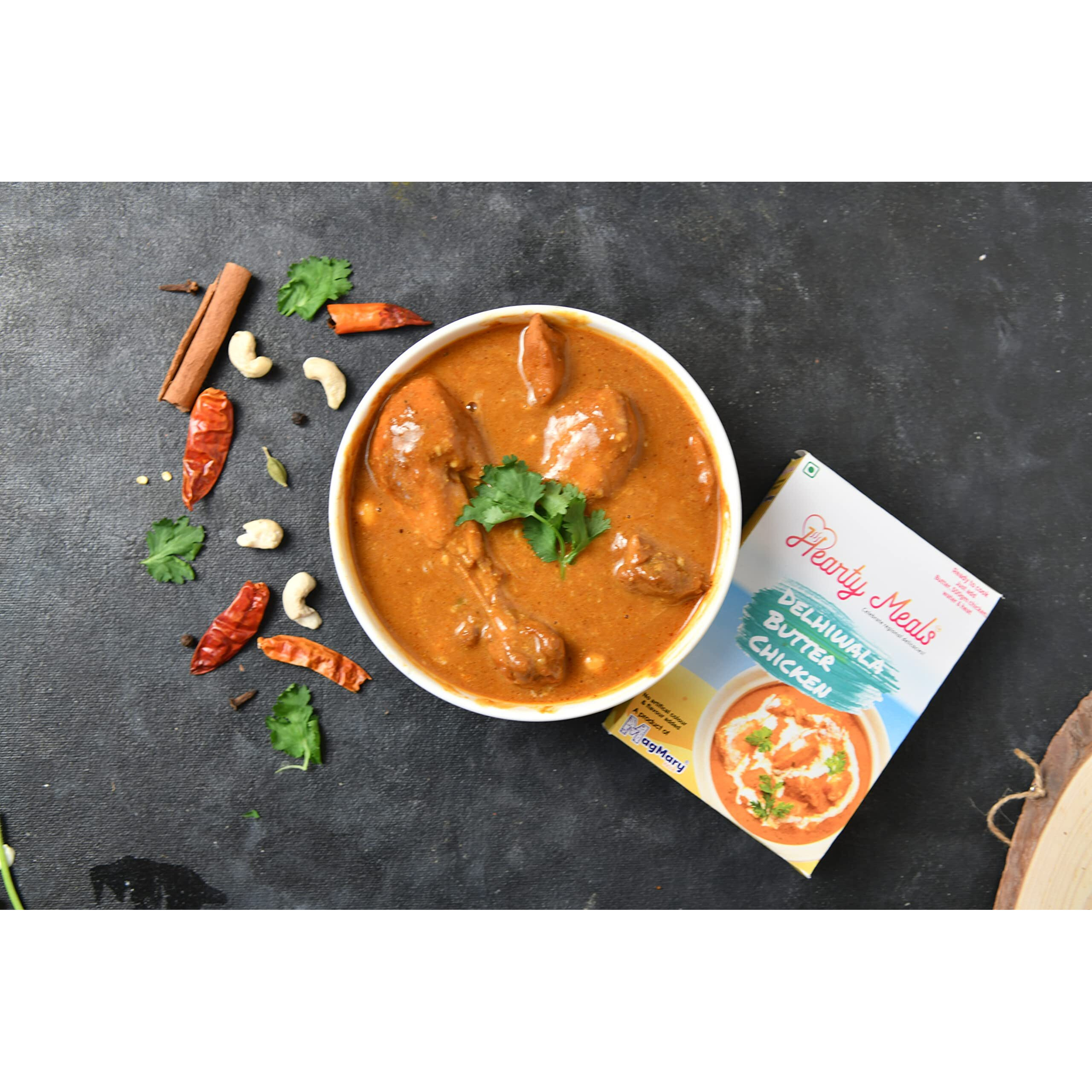 Hearty Meals Delhiwala Butter Chicken Cooking Mix, Pack of 3 (110g each) | Instant Gravy Masala Mix Delhi Style | Ready in 20 - 25 min | Serves 15-18 | No Preservatives | Ready To Cook Indian Masala Spice