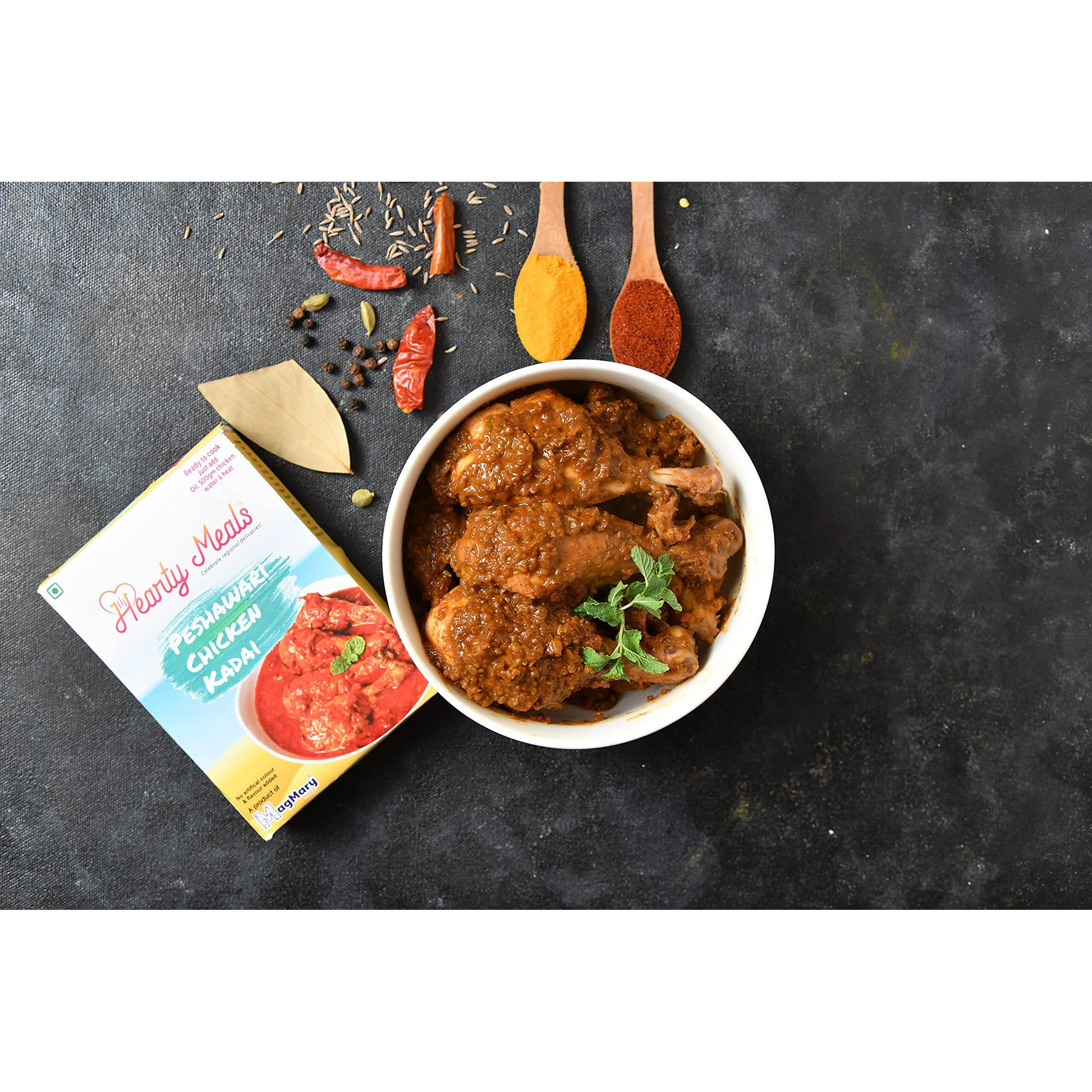 Hearty Meals Instant Peshawari Chicken Kadai / Chicken Angara Cooking Mix, Pack of 3 (80g each) | Instant Gravy Masala Mix Peshawari Style | Ready in 20 - 25 min | Serves 15-18 | No Preservatives | Ready To Cook Indian Masala Spice