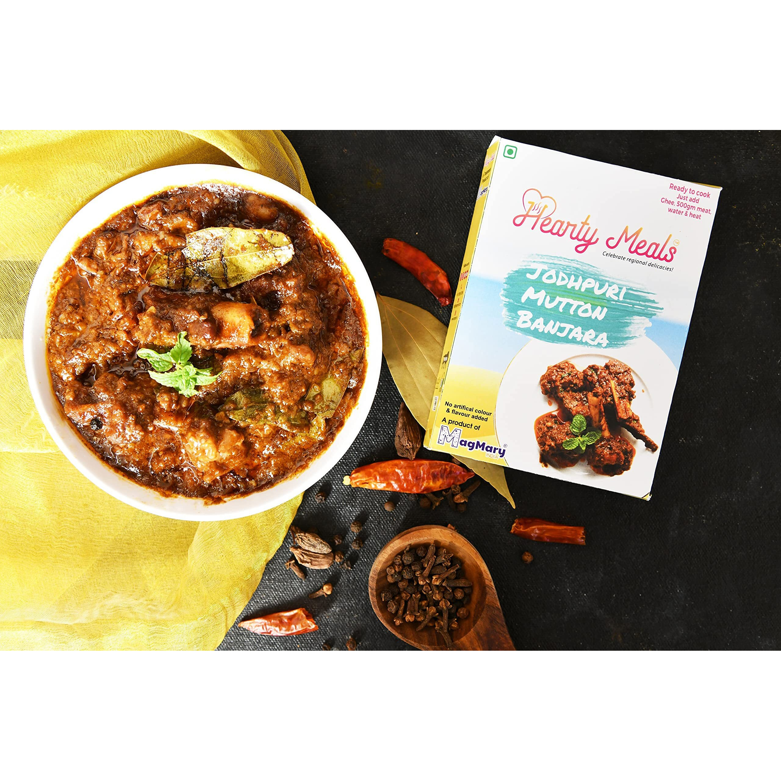 Hearty Meals Jodhpuri Mutton Banjara Ghosht/Gosht Cooking Mix, Pack of 3 (70g each) | Jodhpuri Style Rogan Josh Red Mutton Instant Gravy Meat Masala Premix | Ready in 20 - 25 min | Serves 15-18 | No Preservatives | Ready To Cook Indian Premix Masala Spice