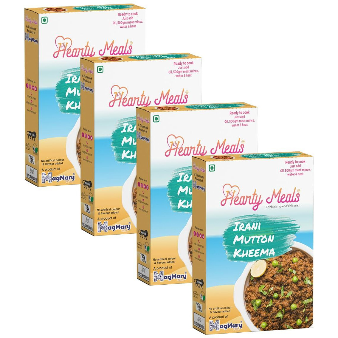 Hearty Meals Instant Irani Mutton Kheema/Keema Masala Mix, Pack of 4 (70g each) | Irani Style Gravy Cooking Mix | Ready in 20 - 25 min | Serves 20-24 | No Preservatives | Ready To Cook Indian Premix Red Mutton Masala Spice