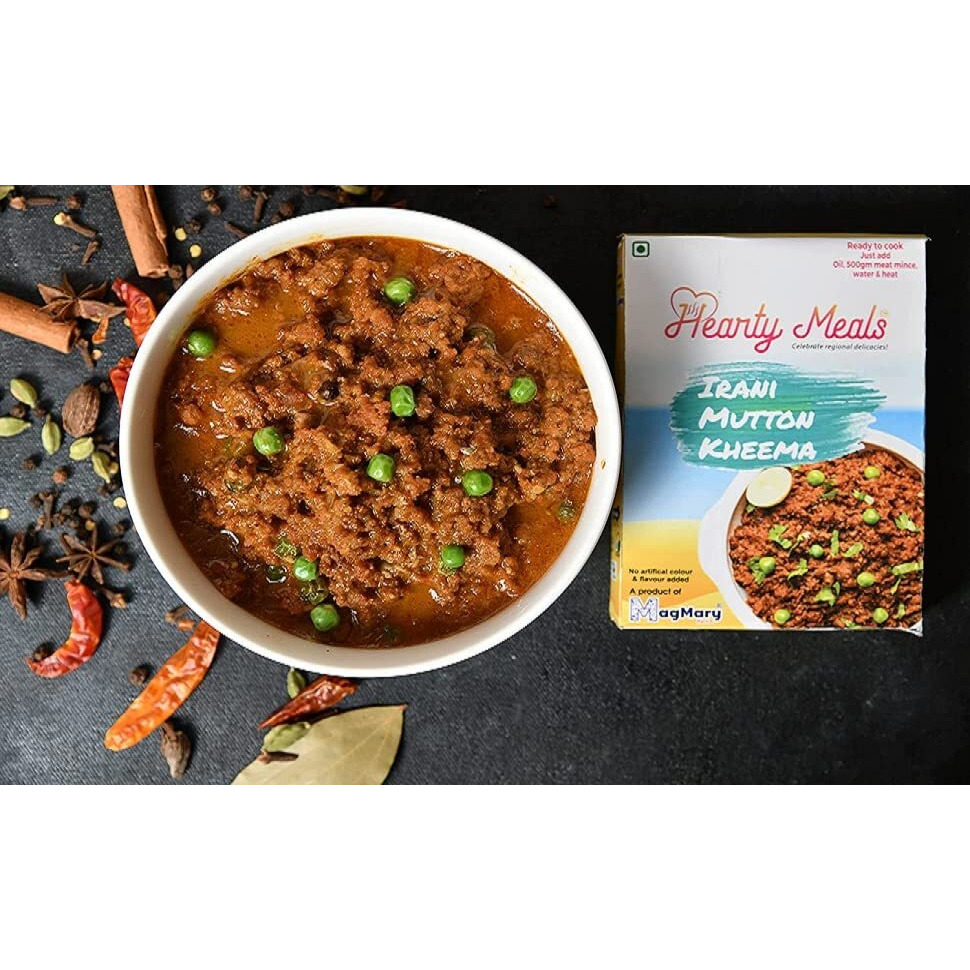 Hearty Meals Instant Irani Mutton Kheema/Keema Masala Mix, Pack of 4 (70g each) | Irani Style Gravy Cooking Mix | Ready in 20 - 25 min | Serves 20-24 | No Preservatives | Ready To Cook Indian Premix Red Mutton Masala Spice