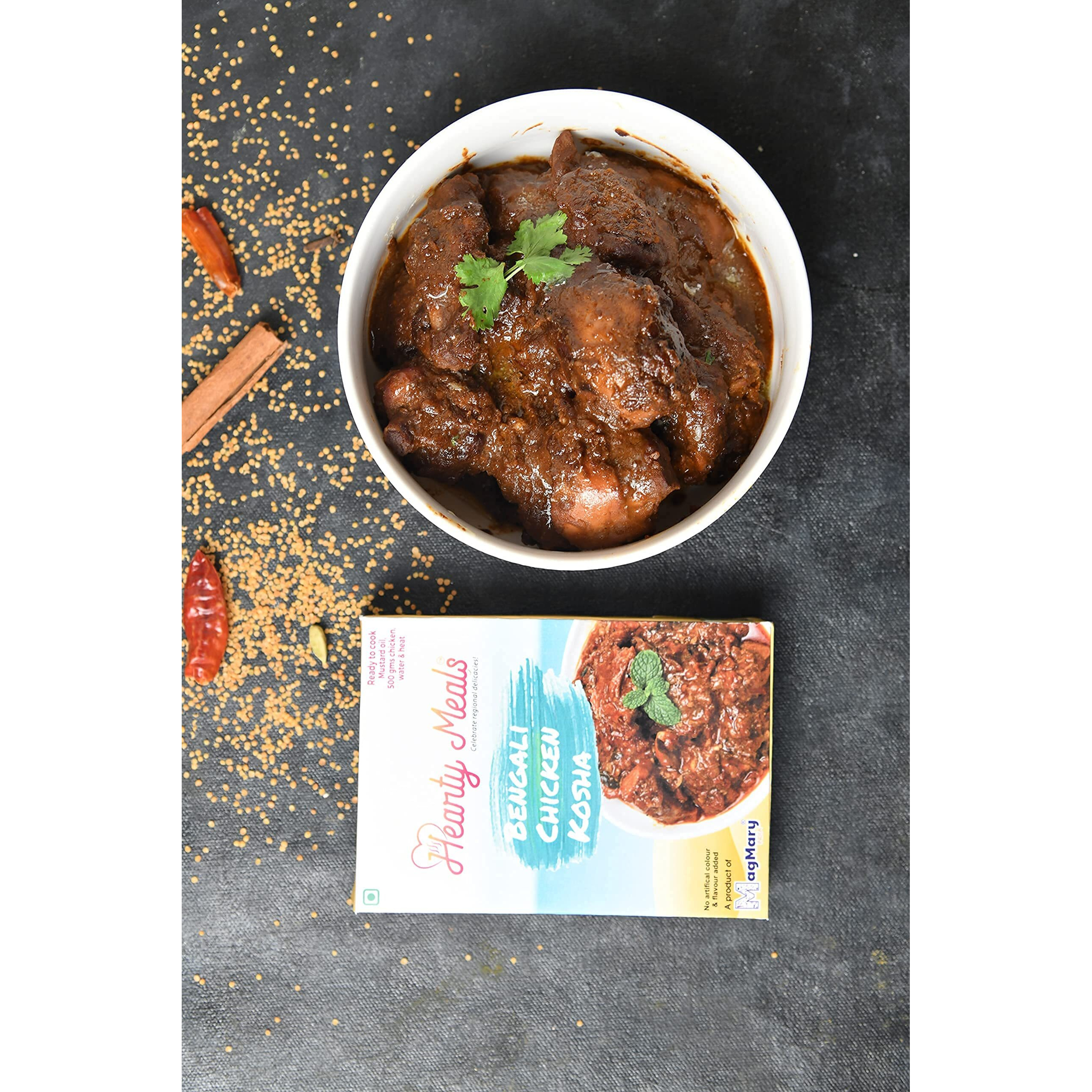 Hearty Meals Kolkata Kosha Mutton Chicken Curry Mix, Pack of 5 (75g each) | Instant Gravy Masala Mix Bengali Style | Ready in 20 - 25 min | Serves 25-30 | No Preservatives | Ready To Cook Kosha Mangsho Indian Premix Masala Spice