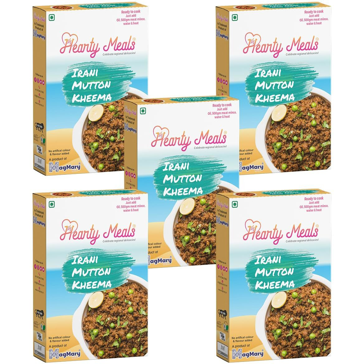 Hearty Meals Instant Irani Mutton Kheema/Keema Cooking Mix, Pack of 5 (70g each) | Irani Style Gravy Masala Mix | Ready To Cook Indian Red Mutton Premix Masala Spice | Ready in 20 - 25 min | Serves 25-30 | No Preservatives | Ready To Cook Indian Red Mutton Premix Masala Spice