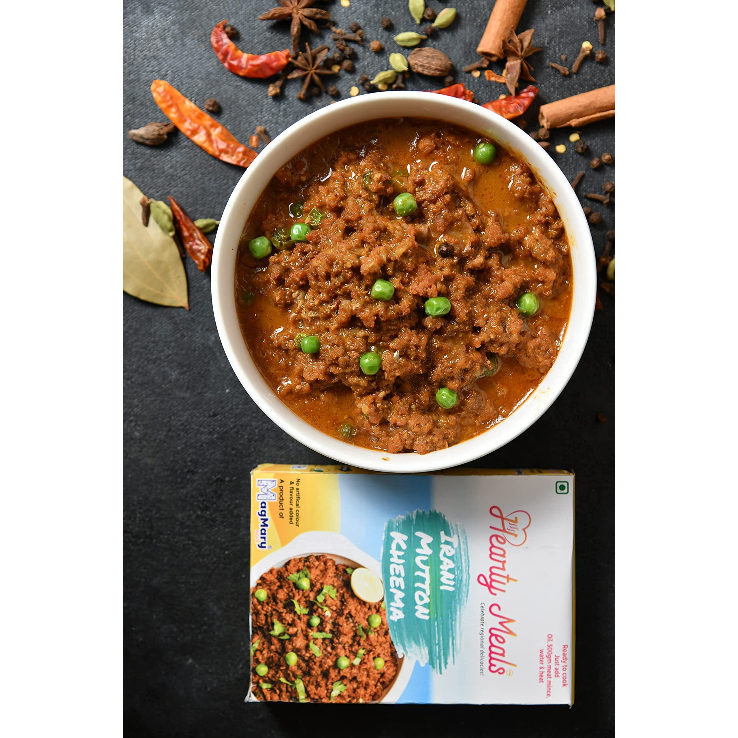 Hearty Meals Instant Irani Mutton Kheema/Keema Cooking Mix, Pack of 5 (70g each) | Irani Style Gravy Masala Mix | Ready To Cook Indian Red Mutton Premix Masala Spice | Ready in 20 - 25 min | Serves 25-30 | No Preservatives | Ready To Cook Indian Red Mutton Premix Masala Spice