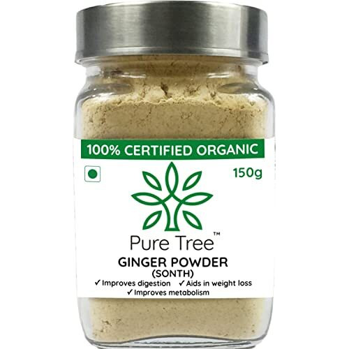 Pure Tree Certified Organic Adrak Powder | 150 g | Glass Jar | Sonti Podi Dry Ginger Powder, Sonth Powder - Saunth | Allam Powder Ginger Root Powder For Cooking | Gluten Free Sukku Podi