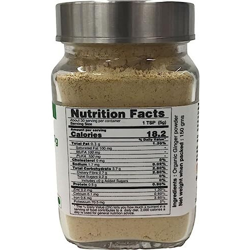 Pure Tree Certified Organic Adrak Powder | 150 g | Glass Jar | Sonti Podi Dry Ginger Powder, Sonth Powder - Saunth | Allam Powder Ginger Root Powder For Cooking | Gluten Free Sukku Podi