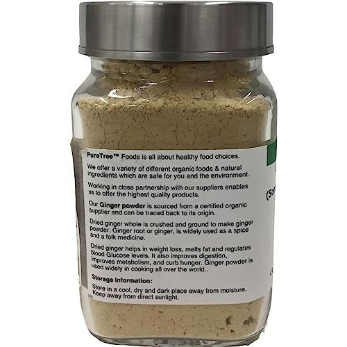 Pure Tree Certified Organic Adrak Powder | 150 g | Glass Jar | Sonti Podi Dry Ginger Powder, Sonth Powder - Saunth | Allam Powder Ginger Root Powder For Cooking | Gluten Free Sukku Podi