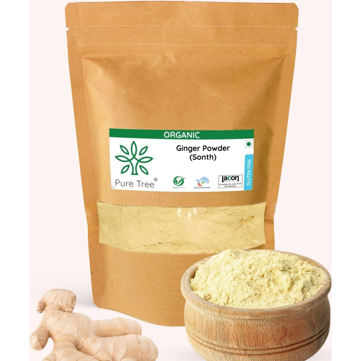 Pure Tree Certified Organic Adrak Powder | 100 g | Sonti Podi Dry Ginger Powder, Sonth Powder - Saunth | Allam Powder Ginger Root Powder For Cooking | Gluten Free Sukku Podi